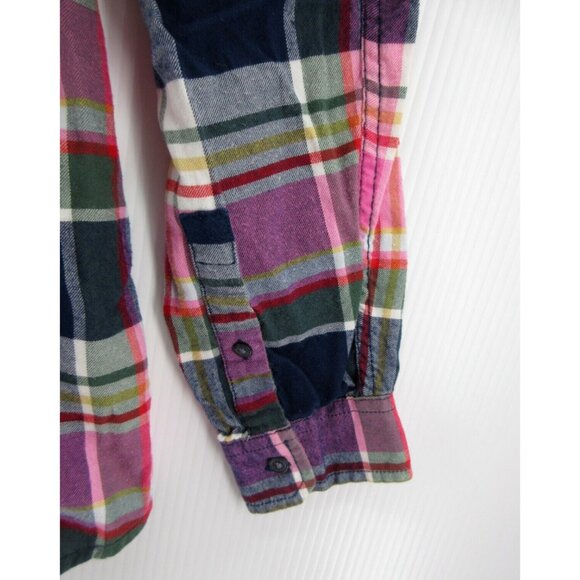 Lands End Top 10P Petites Flannel 1/2 Button Up Shirt Band Collar - Picture 4 of 11